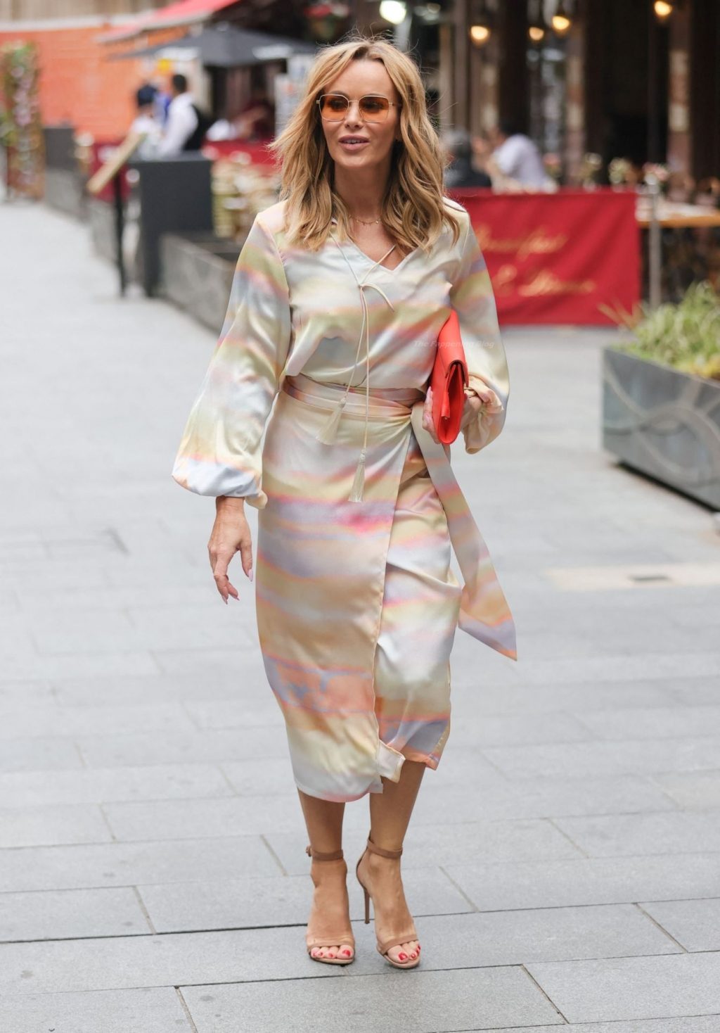 Amanda Holden Makes a Stylish Appearance Wearing an Oriental Style Wrap Dress at Heart Radio (17 Photos)