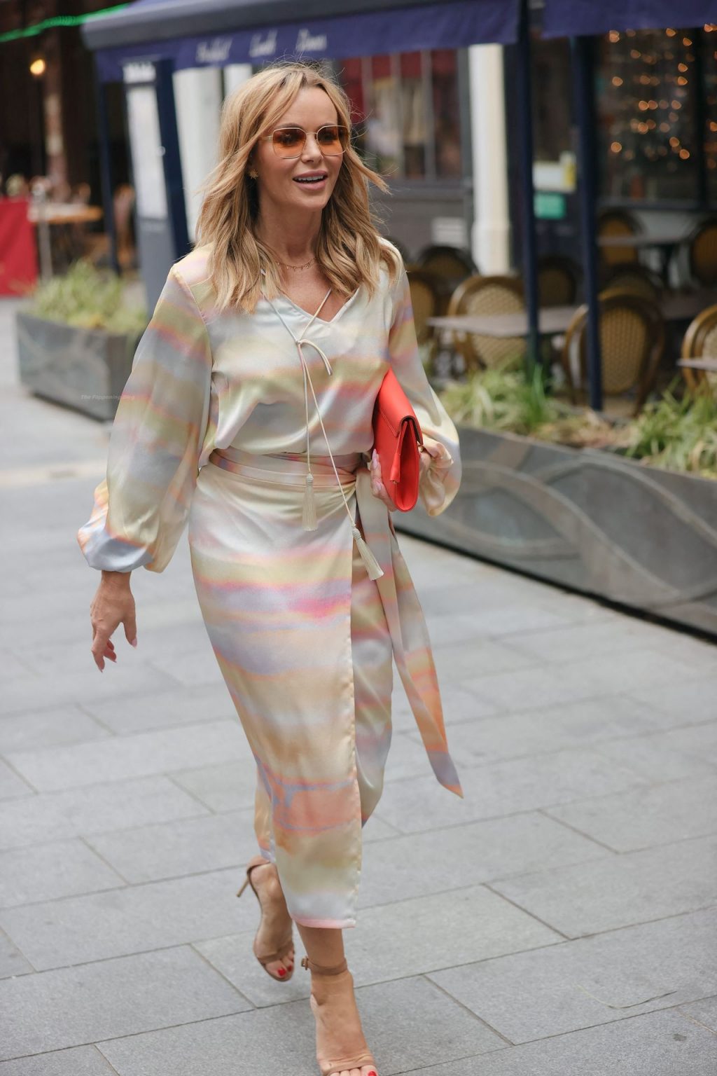 Amanda Holden Makes a Stylish Appearance Wearing an Oriental Style Wrap Dress at Heart Radio (17 Photos)
