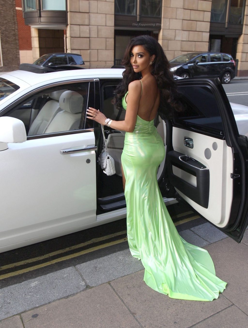 Chloe Khan Gives a Leggy Display in a Green Dress on Her Way to the Reality TV Awards (20 Photos)