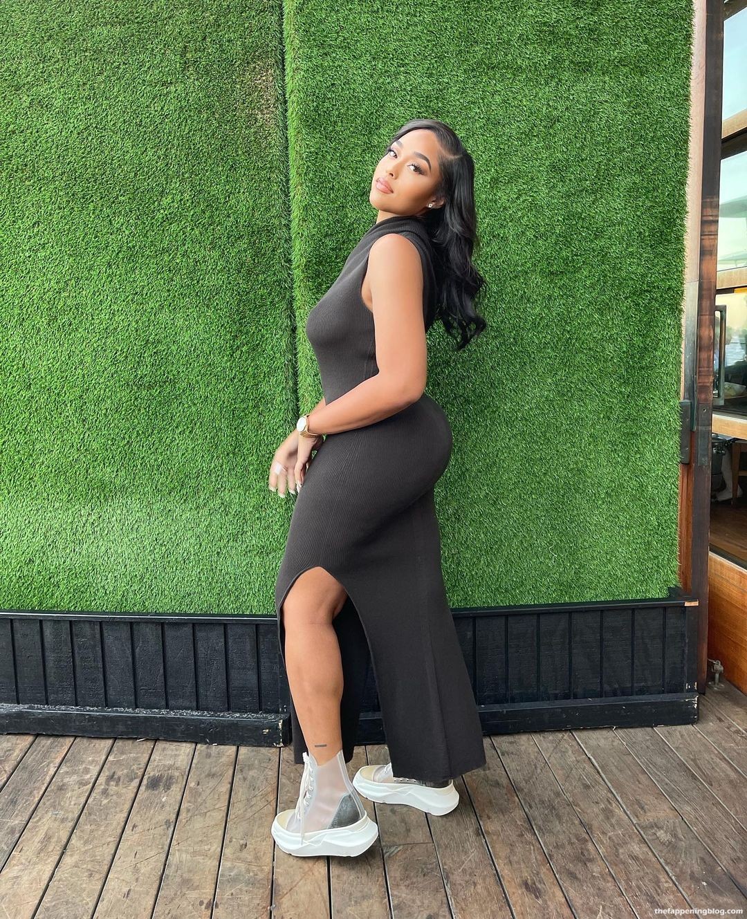 American model Jordyn Woods teases us with her boobs and butt as she poses ...