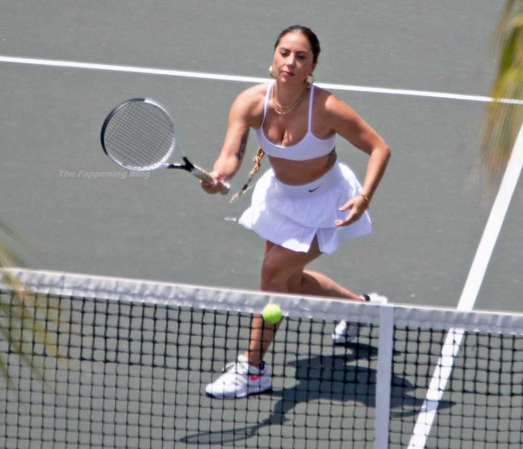 Lady Gaga Puts on an Athletic Display While Taking Tennis Lessons (37 Photos)