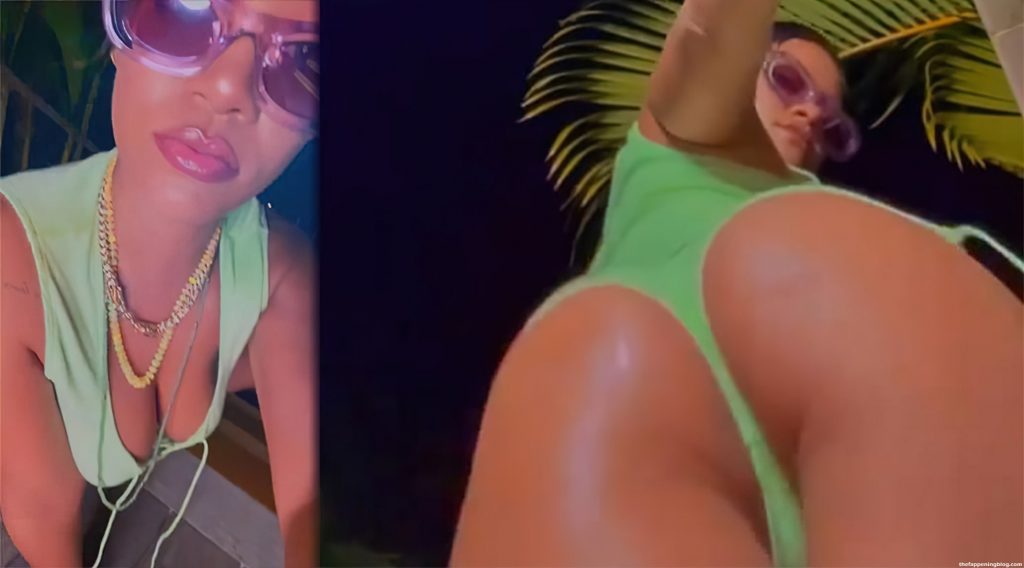 Rihanna Displays Her Tits and Butt in Green Lingerie (14 Pics + GIFs &amp; Video)