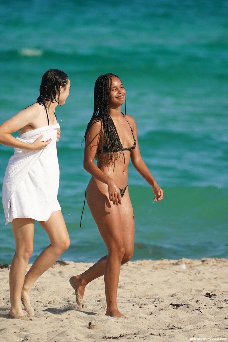 Alisha Boe is Seen in a Brown Bikini at the Beach in Miami (16 Photos)
