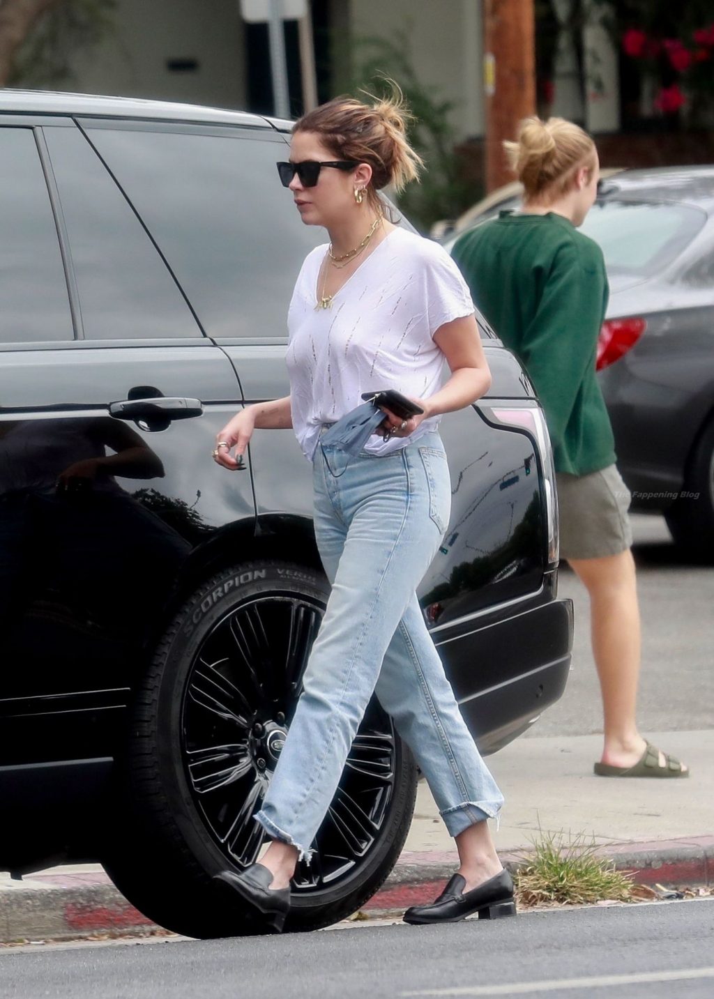 Braless Ashley Benson Bounces Back to Her Car On a Coffee Run With a Friend (31 Photos)