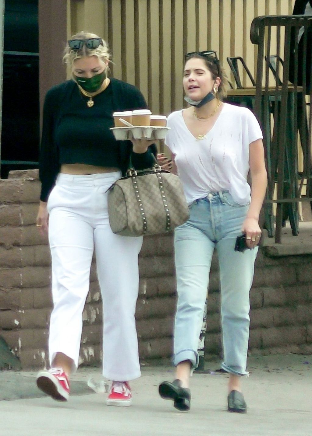 Braless Ashley Benson Bounces Back to Her Car On a Coffee Run With a Friend (31 Photos)