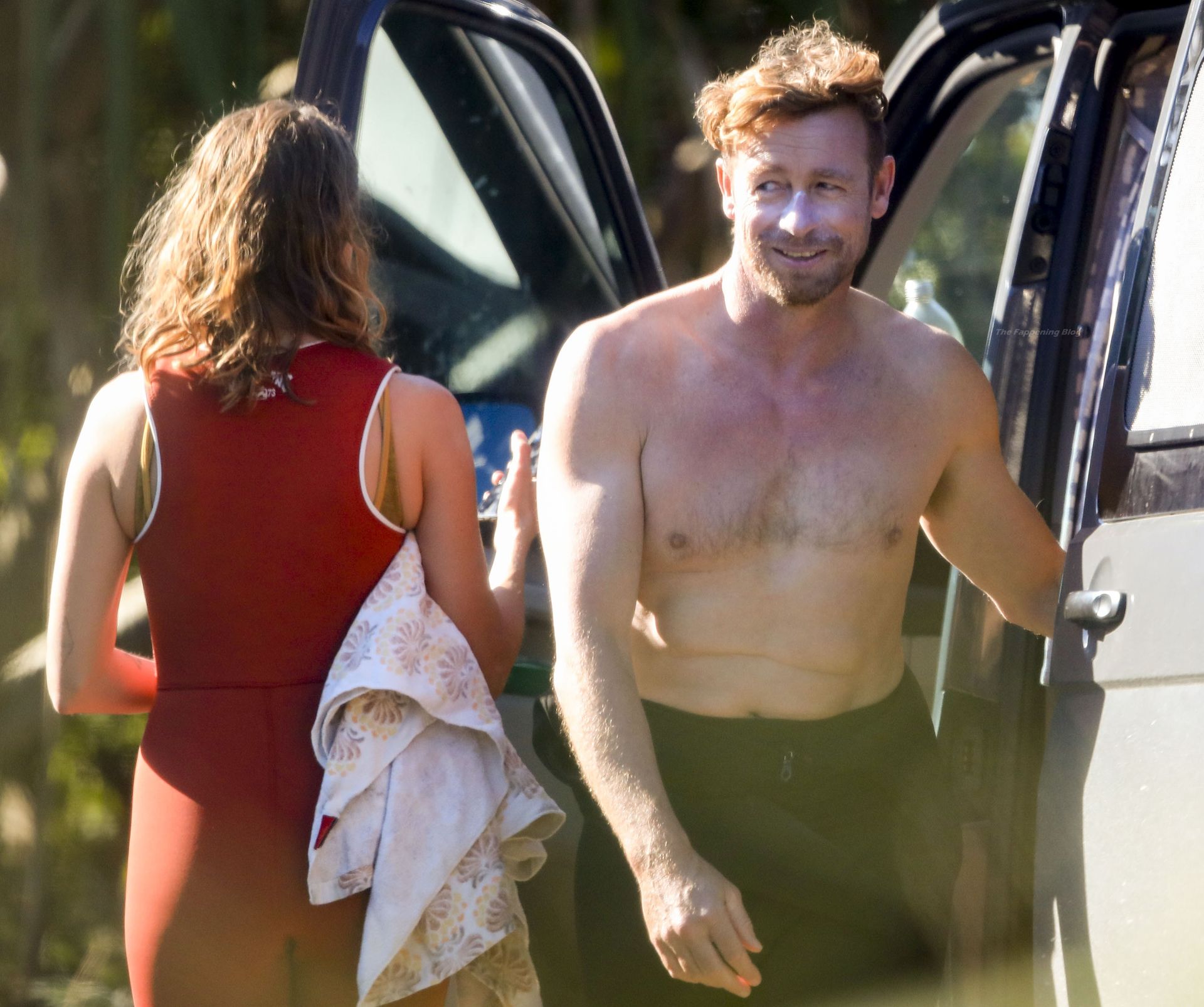 Simon Baker Enjoys A Surf Session With His Girlfriend Laura May Gibbs in By...