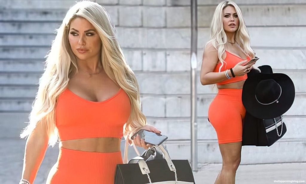 Bianca Gascoigne Showcases Her Ample Assets in a Busty Orange Bra and Shorts in Rome (15 Photos)