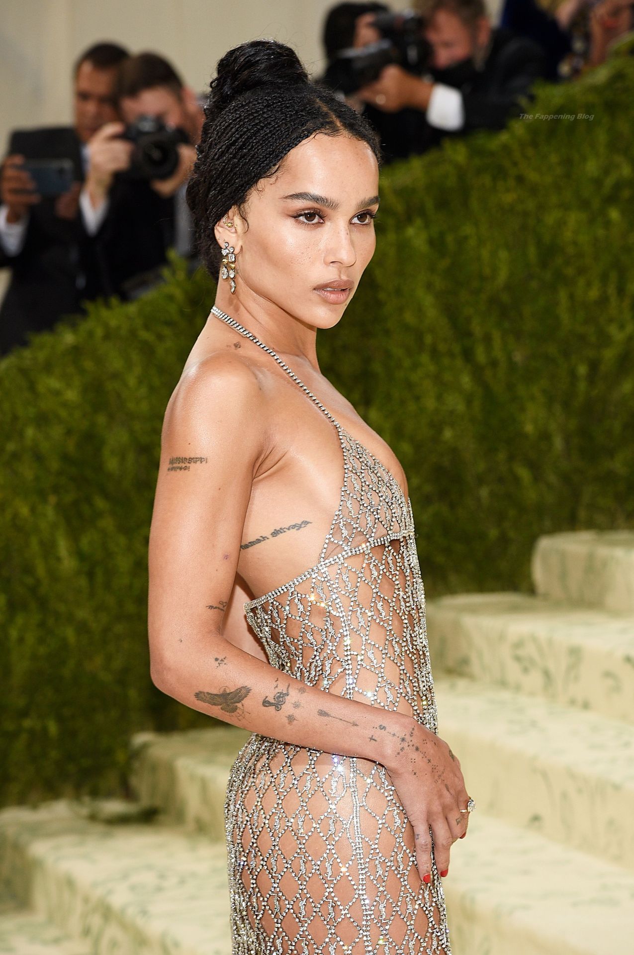 Zoe Kravitz is seen nearly naked walking on the red carpet at the 2021 Metr...