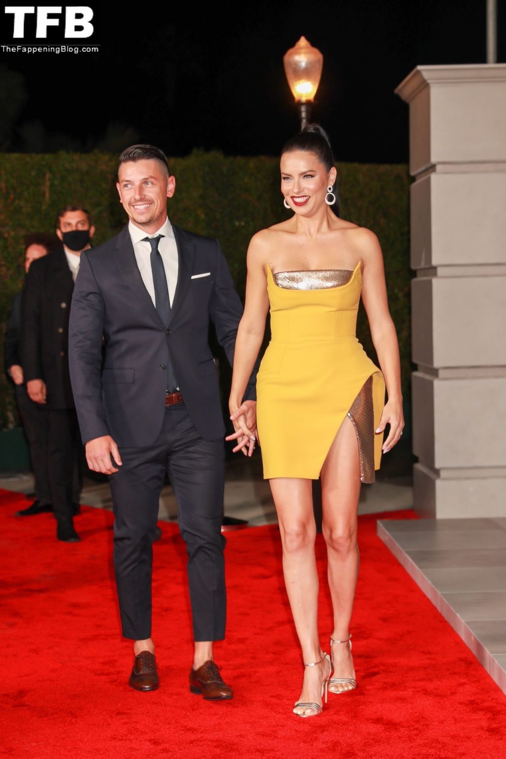 Adriana Lima Showcases Her Model Legs in Yellow and Gold Mini Dress (70 New Photos)