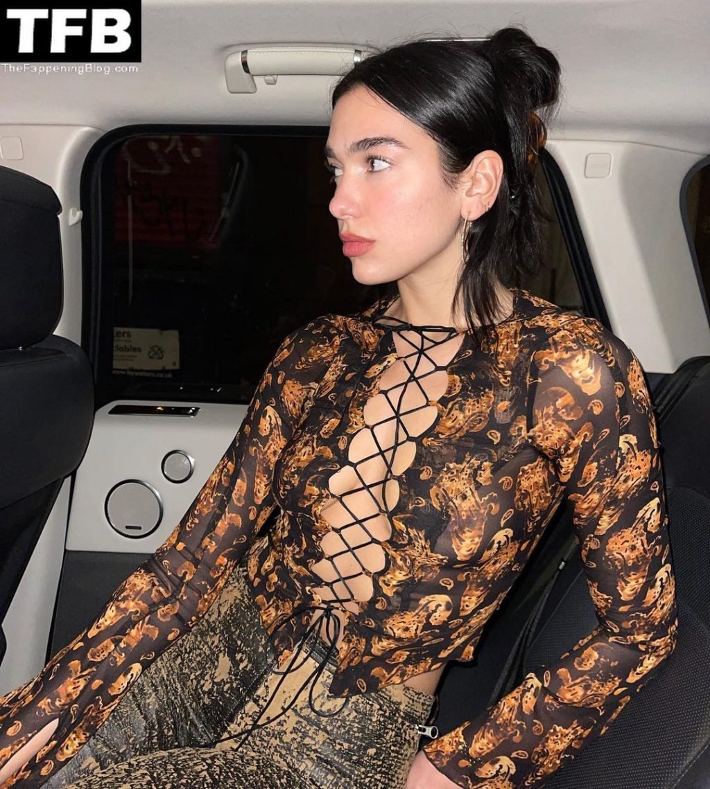 Dua Lipa Shows Off Her Nude Tits in a See-Through Top (7 Photos)
