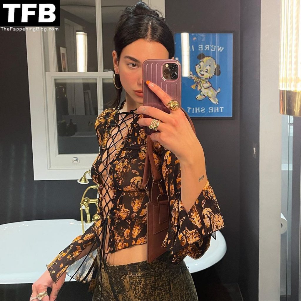Dua Lipa Shows Off Her Nude Tits in a See-Through Top (7 Photos)