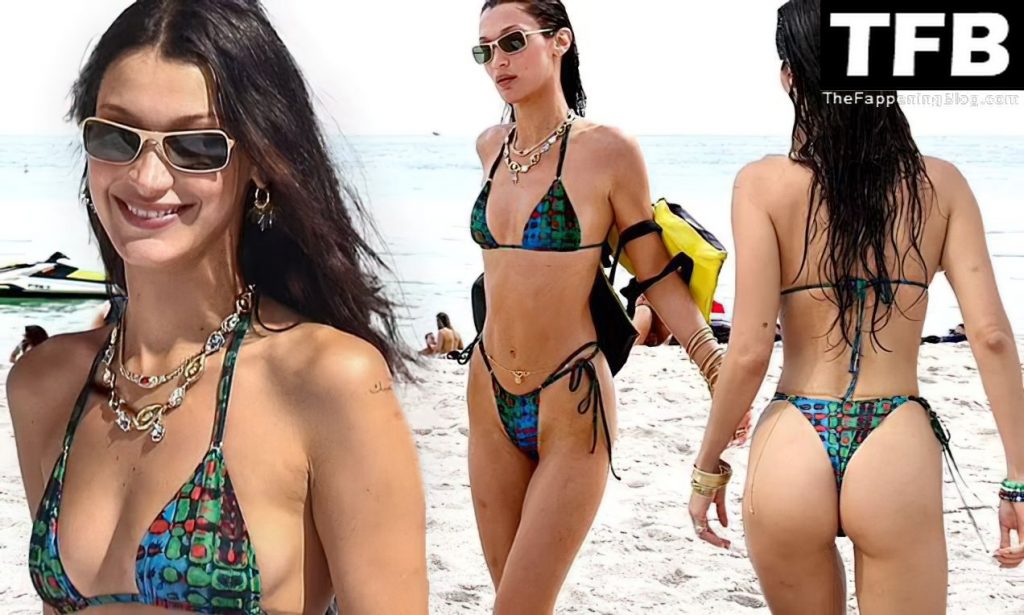 Bella Hadid Looks Hot in a Blue Bikini on the Beach in Miami (100 Photos)