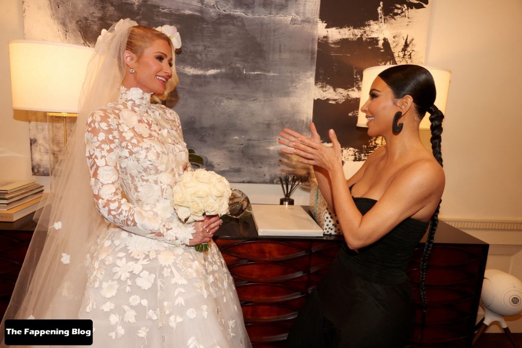 Kim Kardashian Looks Hot as She Poses Braless at Paris Hilton’s Wedding in Los Angeles (28 Photos)