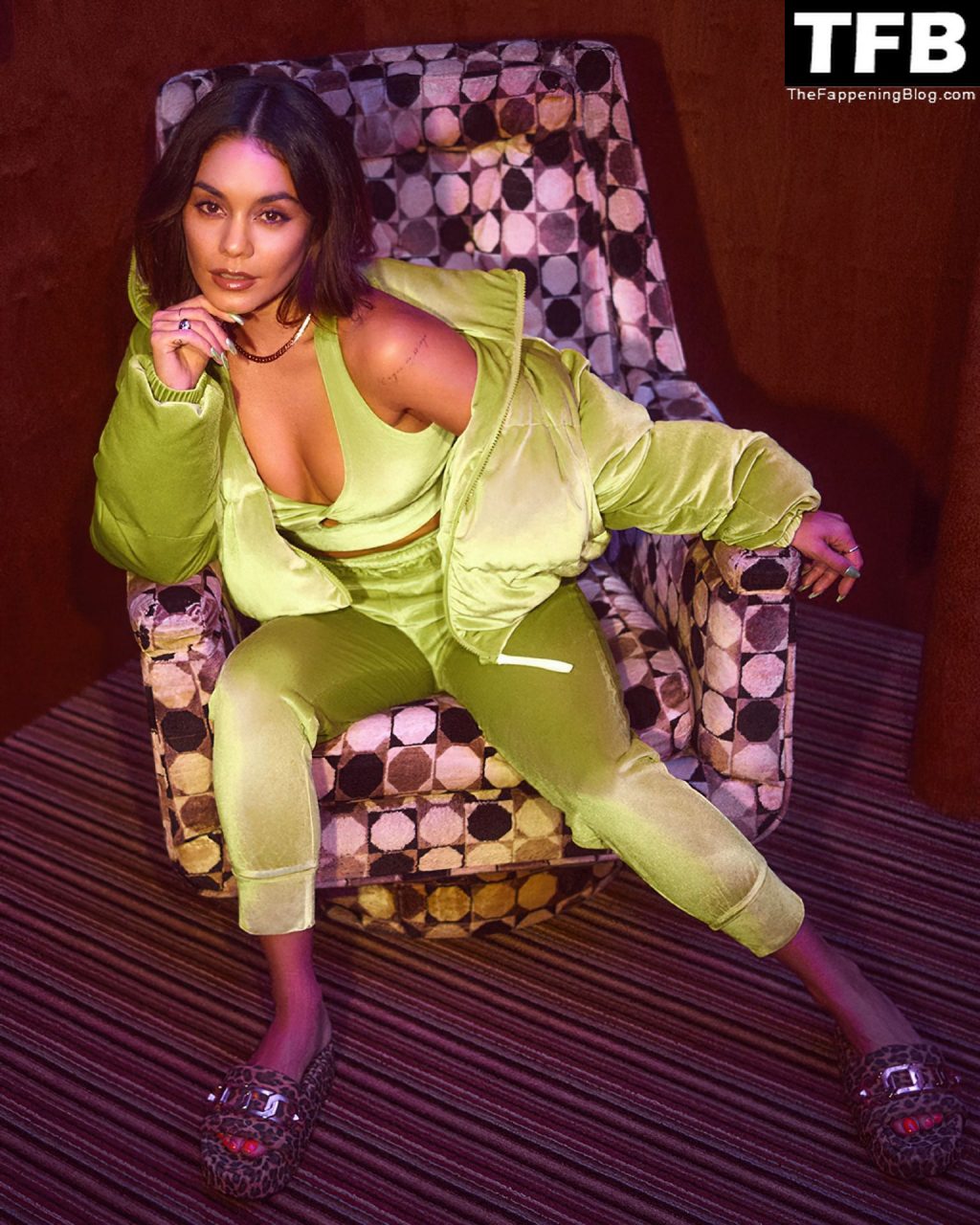 Vanessa Hudgens Looks 70s Chic In Fabletics Velour Collection (8 Photos)