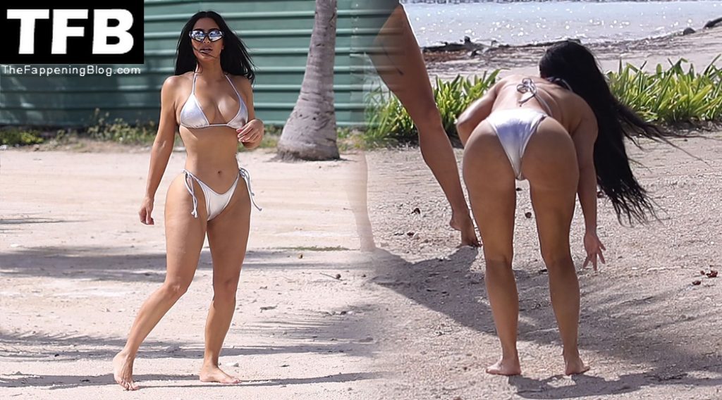 Kim Kardashian Looks Hot in a Silver Bikini on the Beach (20 Photos)