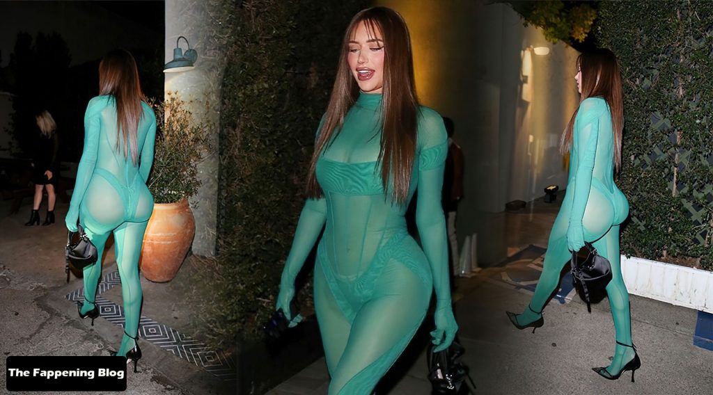 Stassie Karanikolaou Shows Off Her Curves in a Green Bodysuit as She Steps Out For a Party in LA (24 Photos)