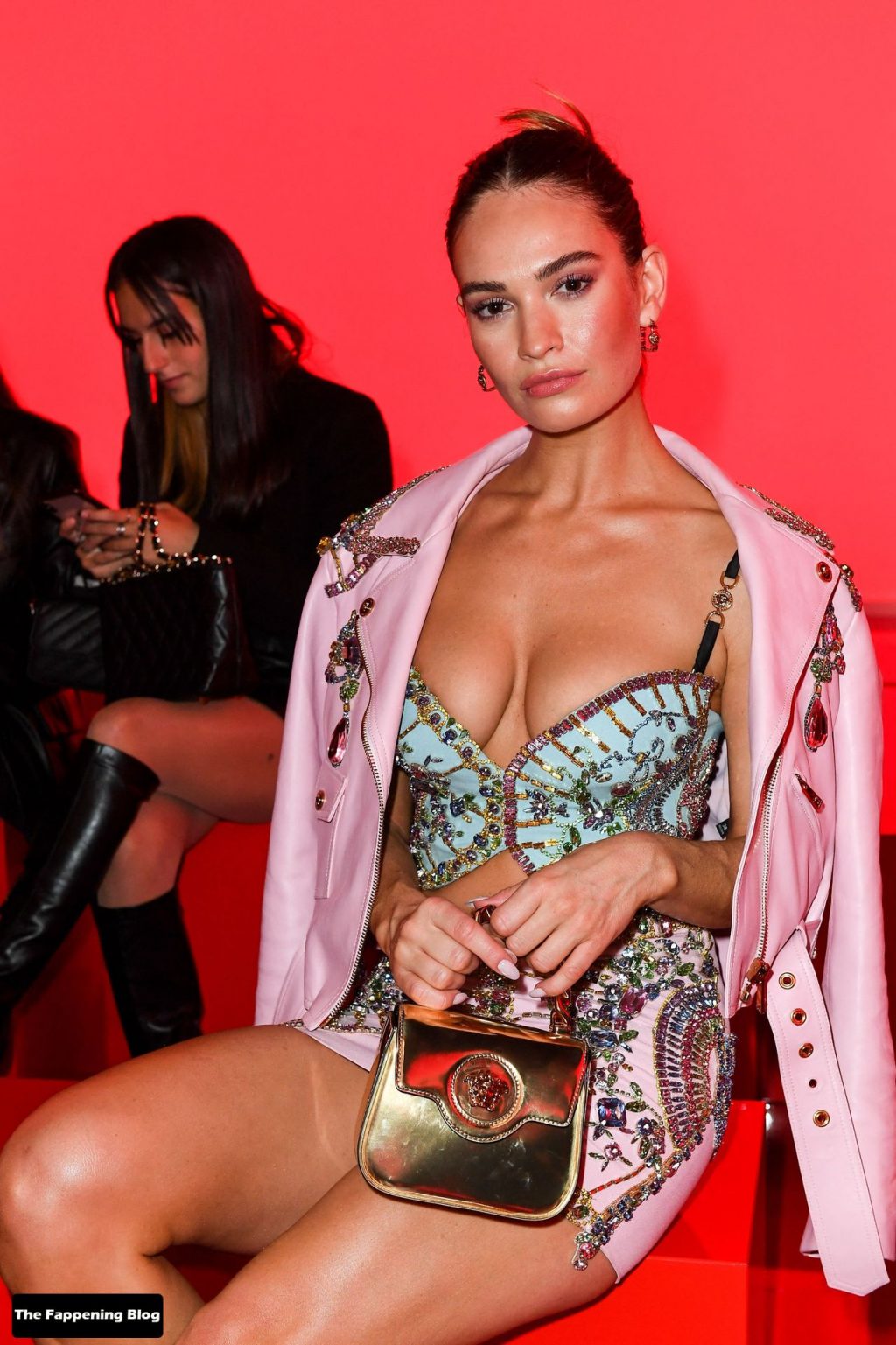 Lily James Shows Off Her Sexy Tits, Legs &amp; Underwear at the Versace Fashion Show in Milan (33 Photos)