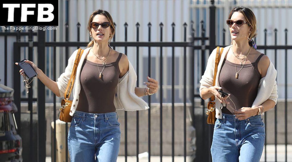Alessandra Ambrosio Reveals Her Assets Under a Brown Tank as She Arrives at a Shoot in LA (32 Photos)