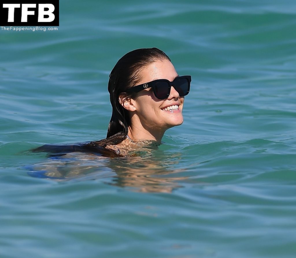 Nina Agdal Stuns in a Blue Bikini as She Goes For a Dip in the Ocean (62 Photos)