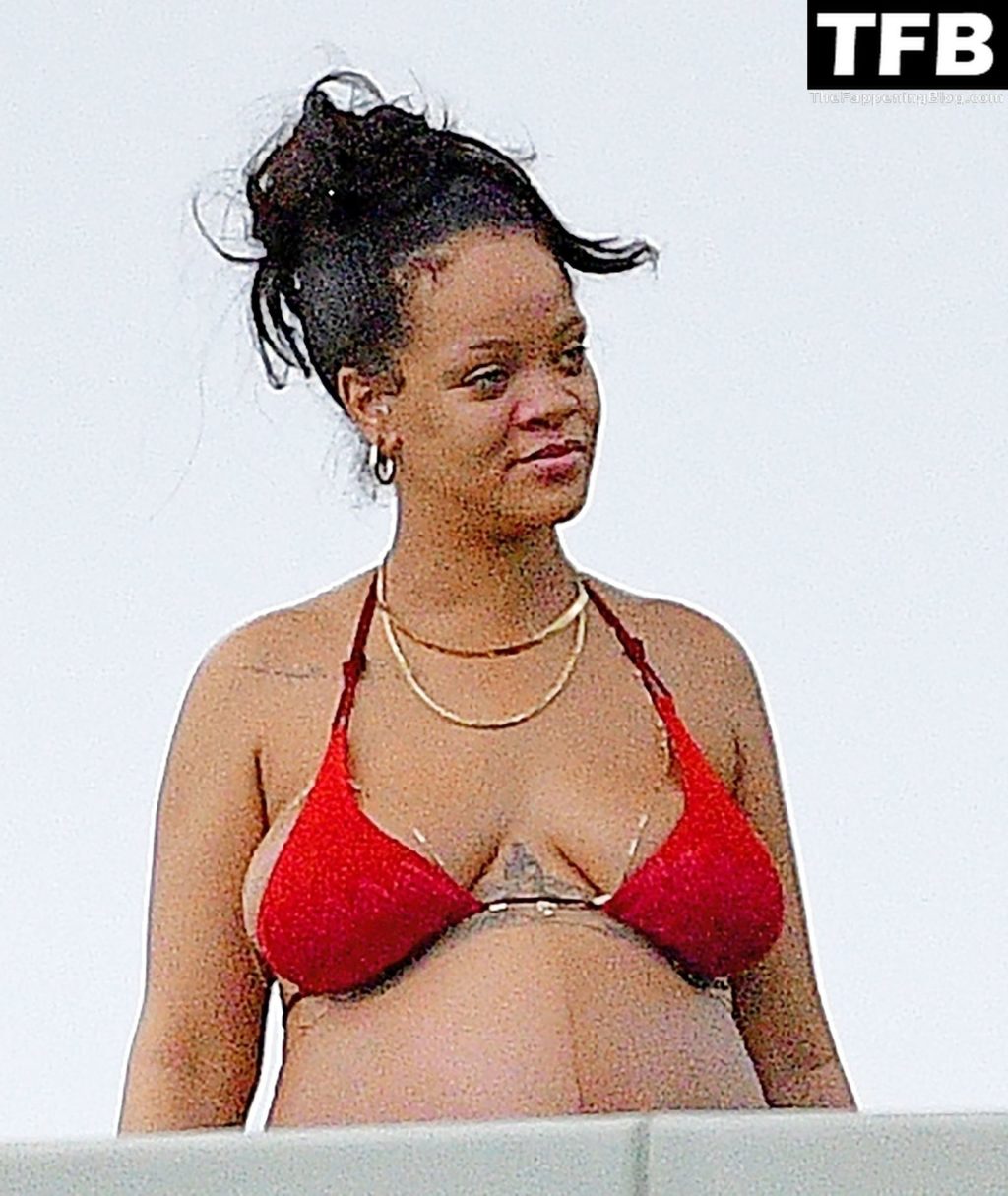 Pregnant Rihanna is Seen in a Red Bikini in Barbados (24 Photos)