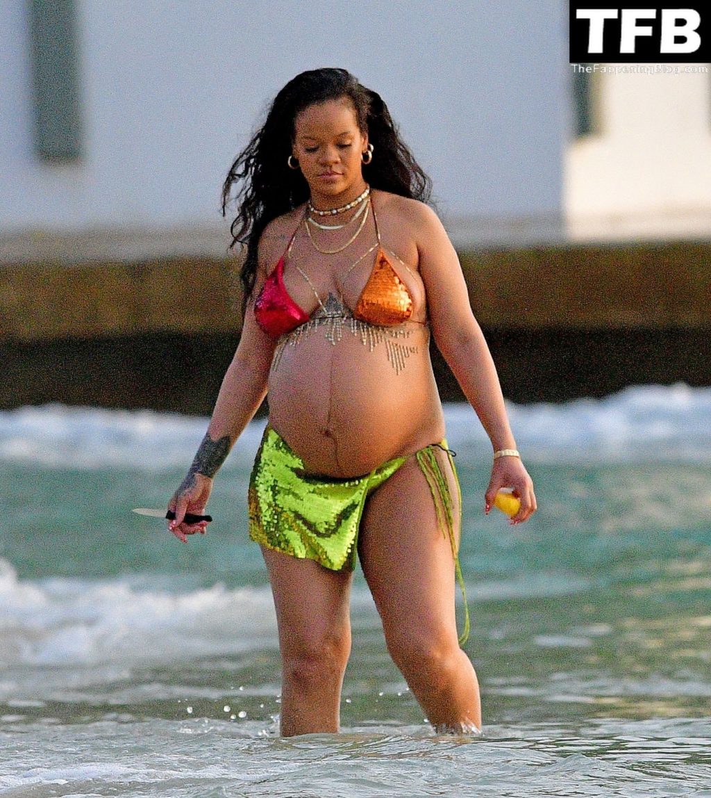 Pregnant Rihanna and Her Boyfriend ASAP Rocky Enjoy the Sunset on a Beach in Barbados (150 Photos)