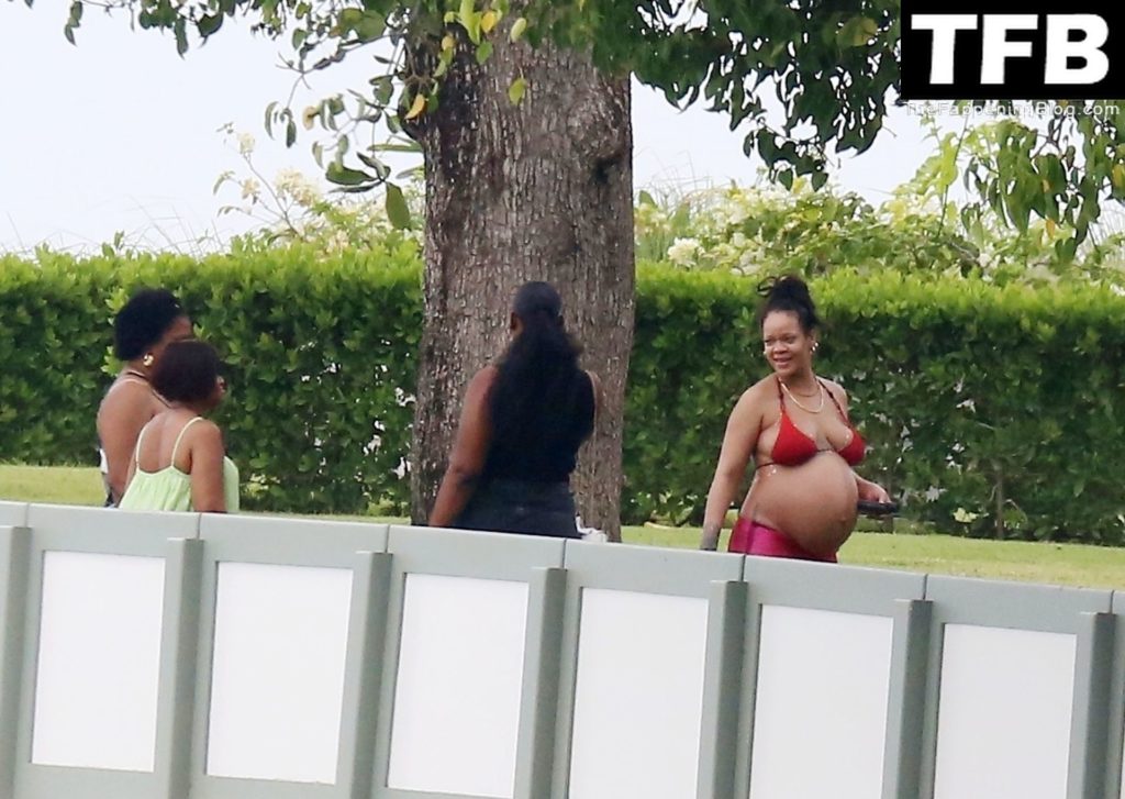 Pregnant Rihanna is Seen in a Red Bikini in Barbados (24 Photos)