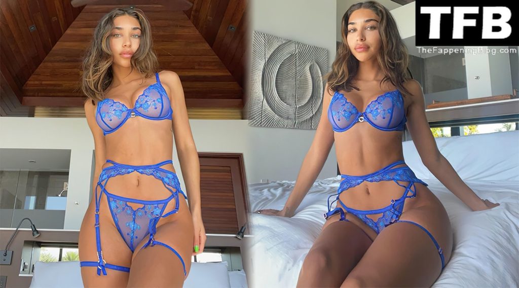 Chantel Jeffries Shows Off Her Sexy Body in Blue Lingerie (3 Photos)
