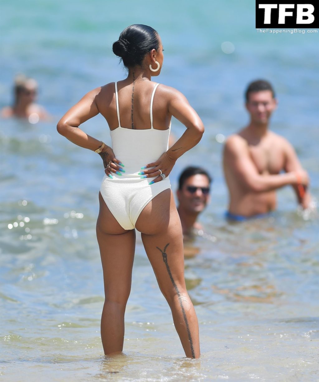 Karrueche Tran Looks Incredible in a White Swimsuit on the Beach in Miami (44 Photos)