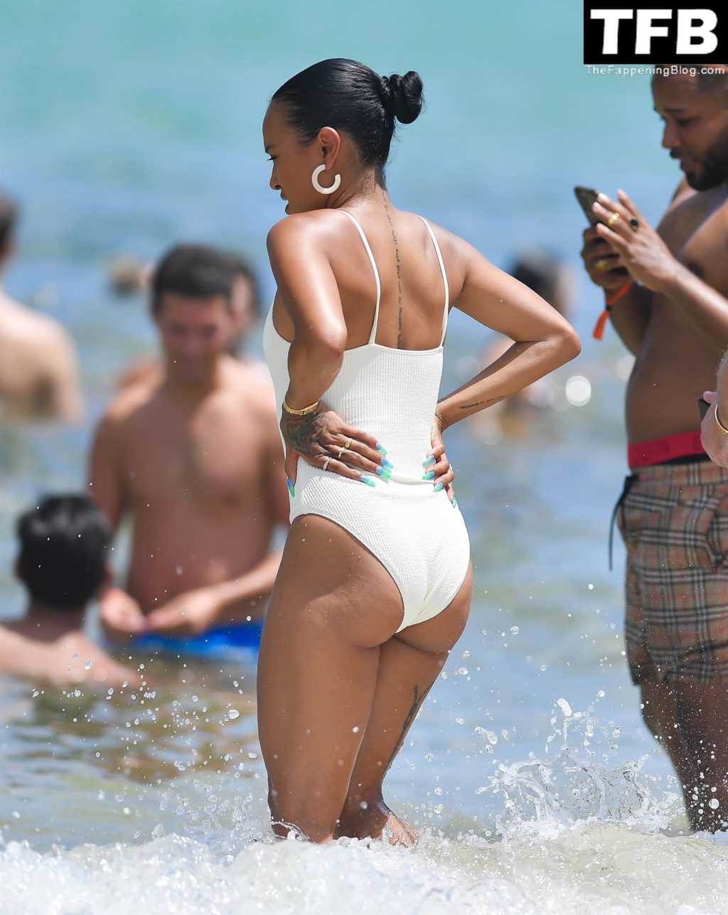 Karrueche Tran Looks Incredible in a White Swimsuit on the Beach in Miami (44 Photos)