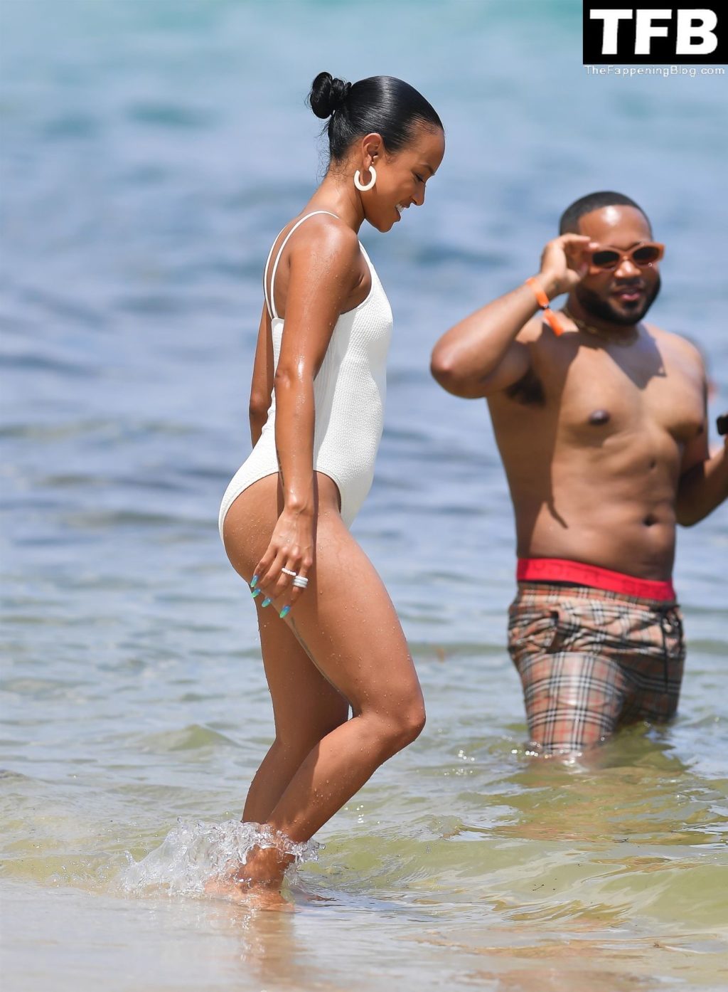 Karrueche Tran Looks Incredible in a White Swimsuit on the Beach in Miami (45 Photos)
