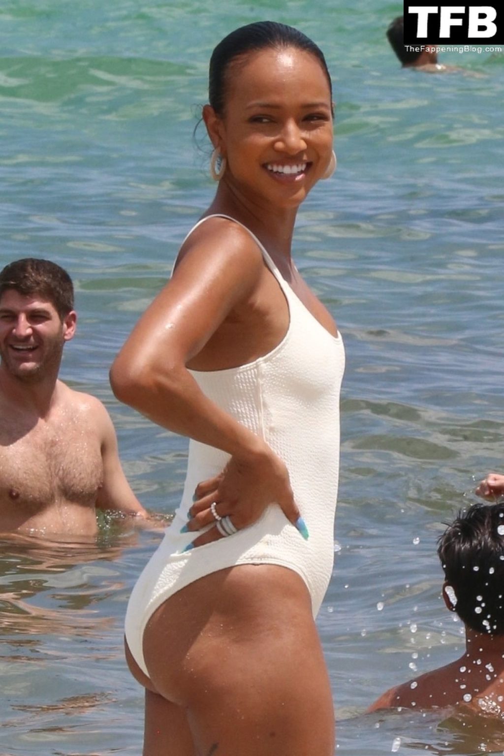 Karrueche Tran Looks Incredible in a White Swimsuit on the Beach in Miami (45 Photos)
