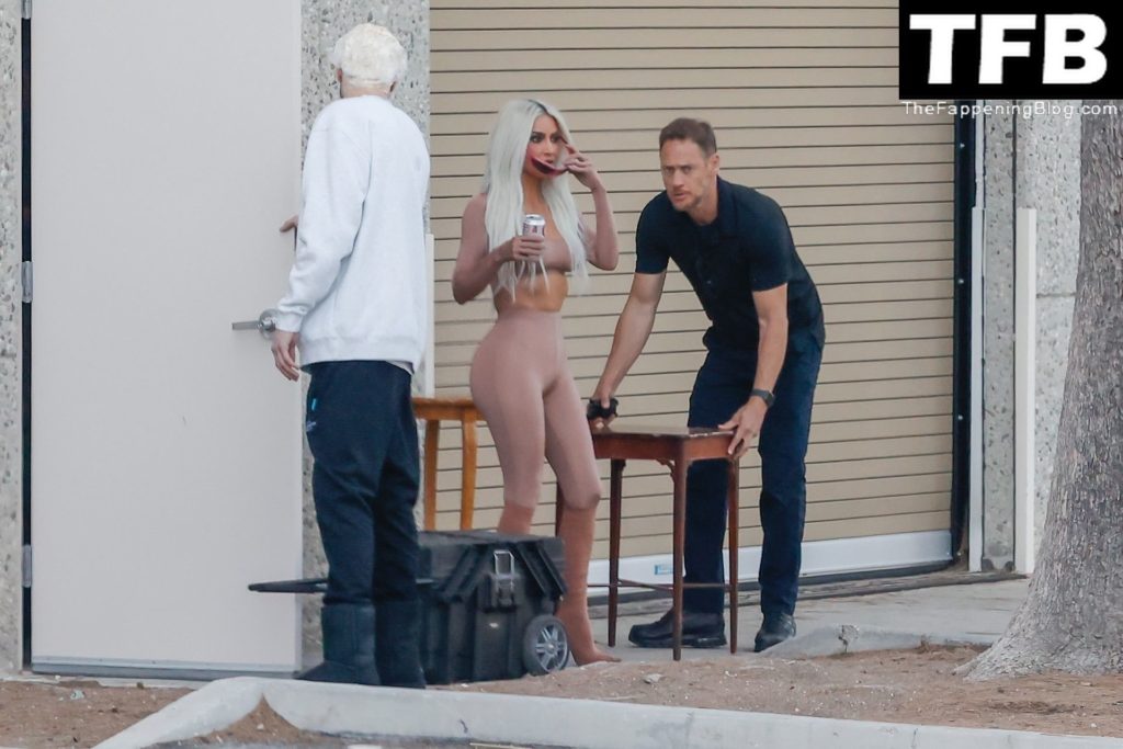 Kim Kardashian Gets Risque in a Sheer SKIMS Cropped Top and Leggings in Calabasas (48 Photos)