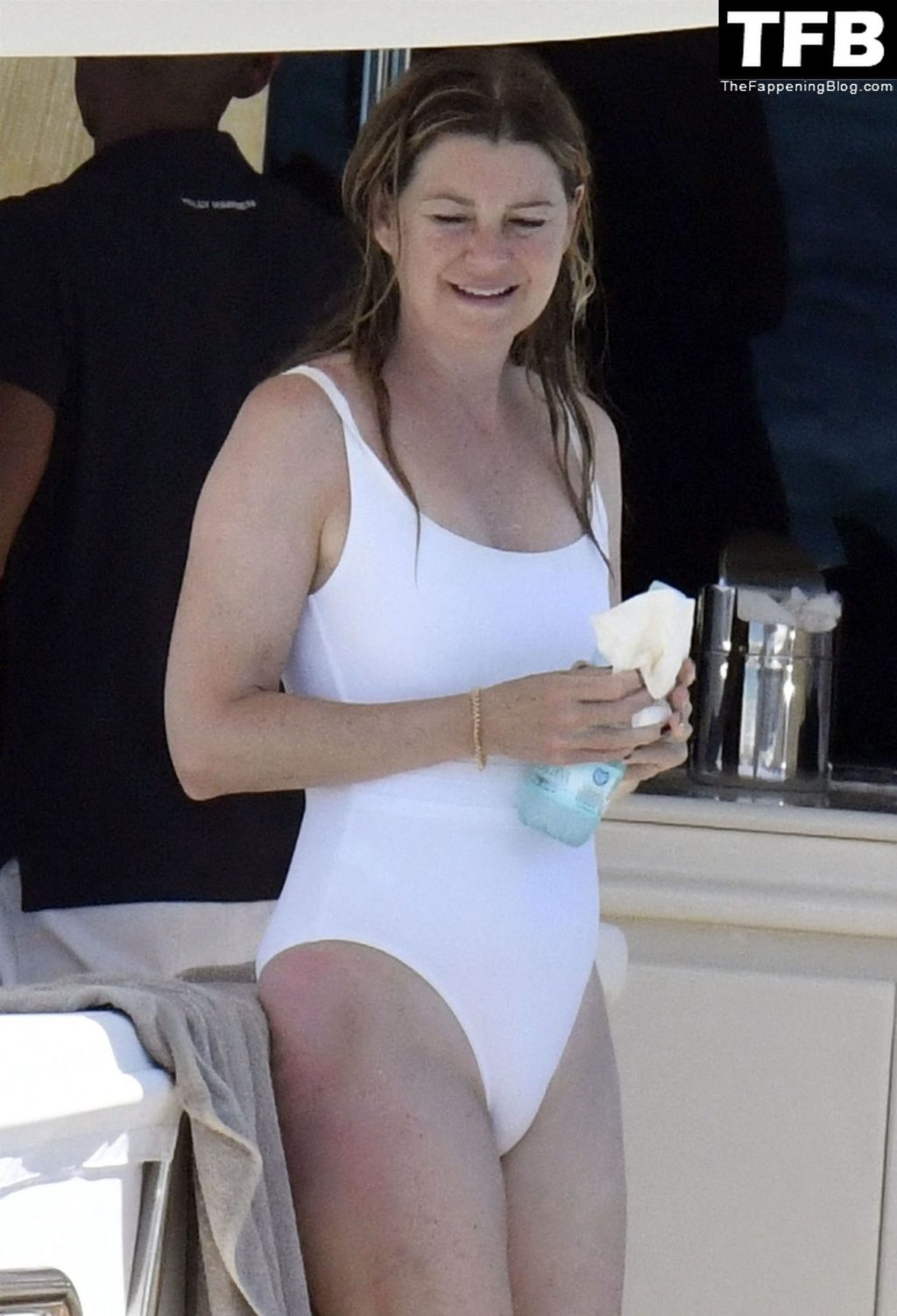 Ellen Pompeo is Seen in a White Swimsuit on a Yacht in Sardinia (80 Photos)