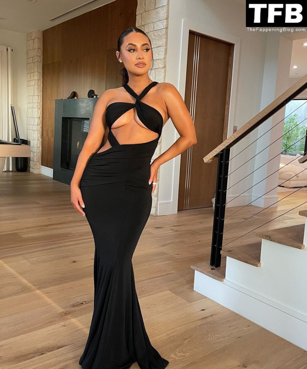 Francia Raisa Shows Her Sexy Boobs In A Black Dress 6 Photos Thefappening