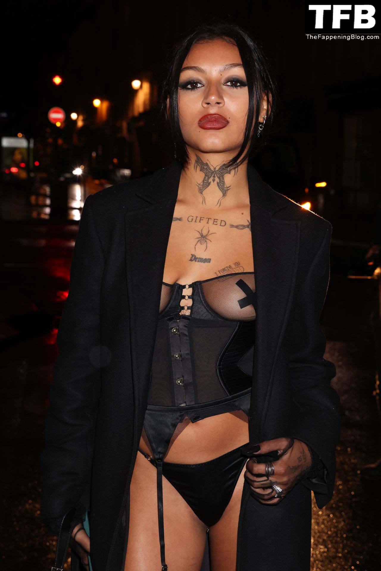Ogee Flaunts Her Tits with Pasties While Leaving Etam Show in Paris (14 Photos)