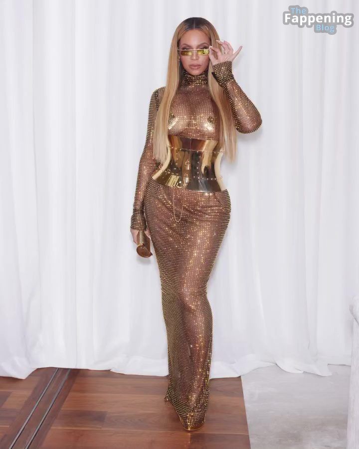 Beyoncé Flaunts Her Curves in a Sheer Gold Dress (12 Photos)