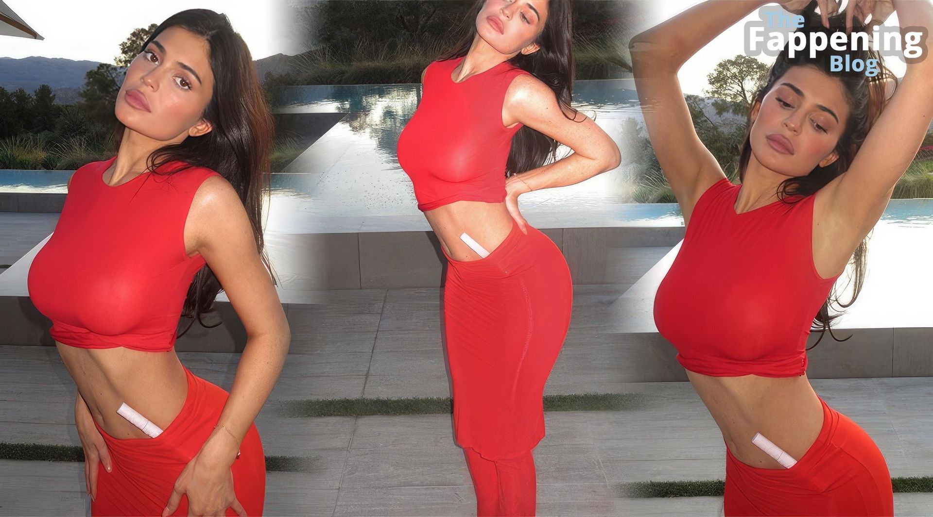 Kylie Jenner Shows Off Her Sexy Figure in a Red Crop Top and Tight Skirt (8 Photos)