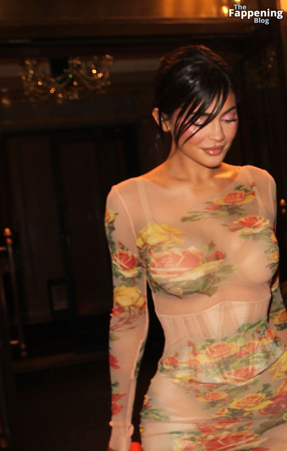 Kylie Jenner Flashes Her Corset Beneath Sheer Floral Frock to Attend Jean Paul Gaultier Launch Party in NYC (45 Photos)