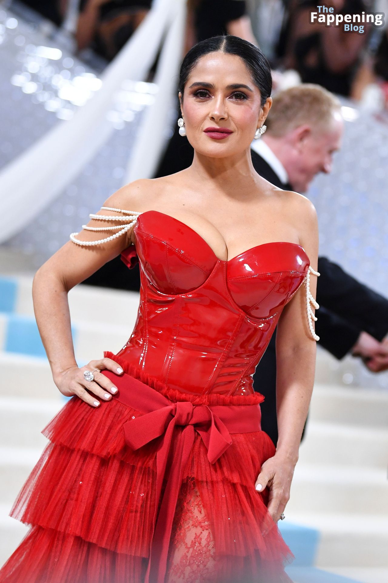 Salma Hayek Stuns in a Red Latex Dress at the 2023 Met Gala in NYC (91 Photos)