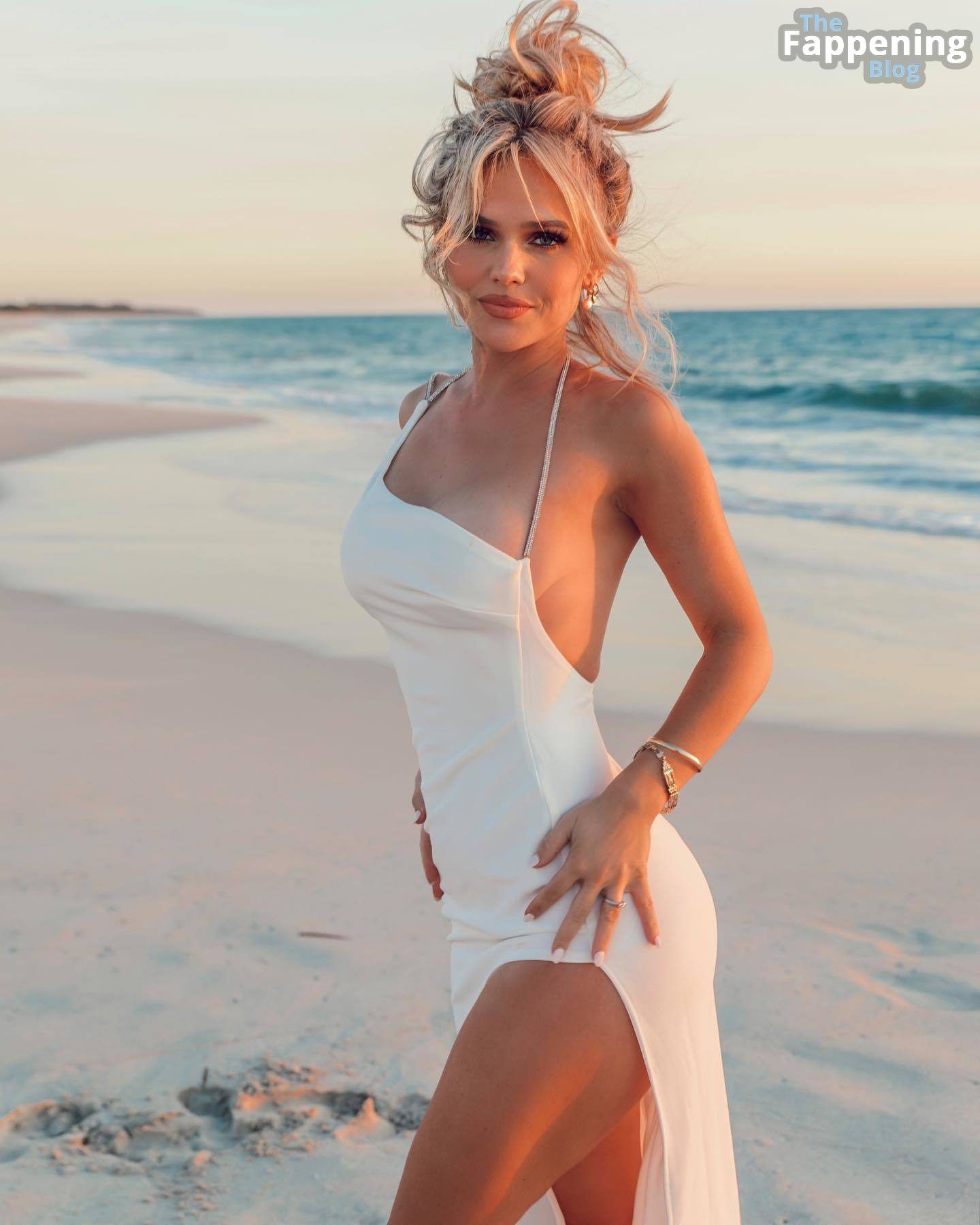 Hilde Osland Poses in a White Dress on the Beach in Perth (10 Photos)