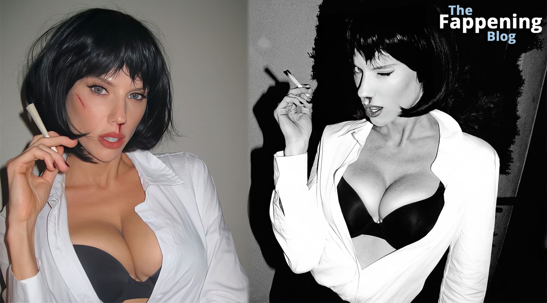 Charlotte McKinney Displays Her Sexy Breasts Dressed Up as Mia Wallace (4 Photos)