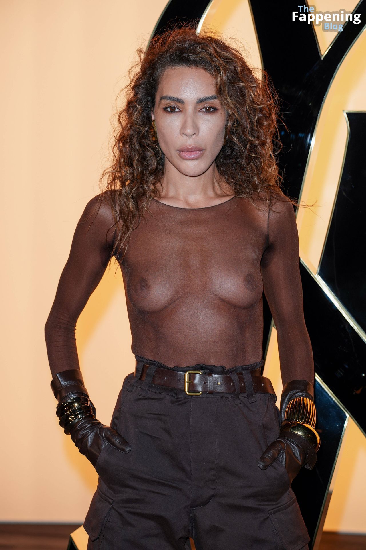 Ines Rau Shows Off Her Nude Tits at the Saint Laurent Show in Paris (8 Photos)